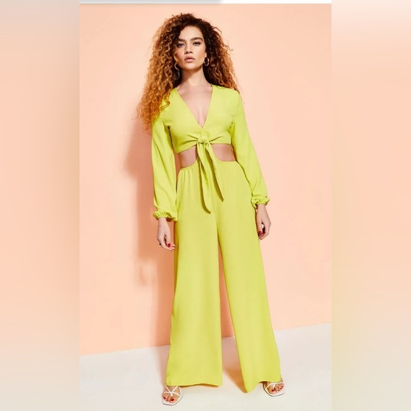 Royalty by Maluma Pants - Royalty By Maluma Women's Tie Front Cutout Jumpsuit Yellow Size 00